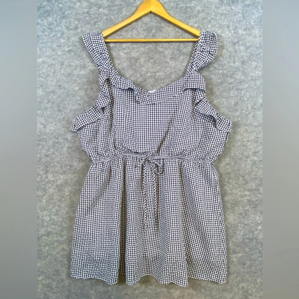 Andree By Unit Dress Size 3X Black White‎ Gingham Ruffle Above Knee Tie Waist
